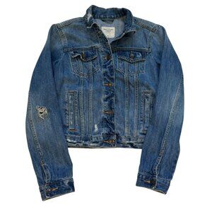 Abercrombie & Fitch Denim Jacket | Medium Wash Distressed Jean Jacket | Size M